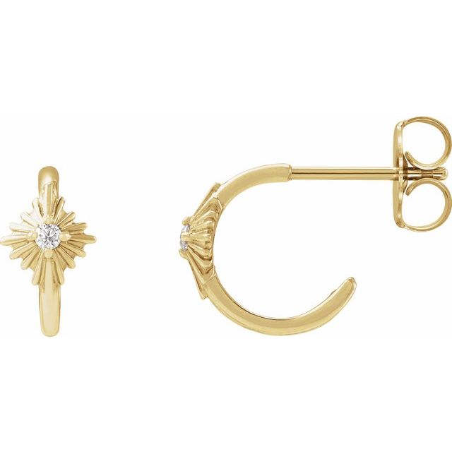 14K .03 CTW Natural Diamond Star Hoop Earrings