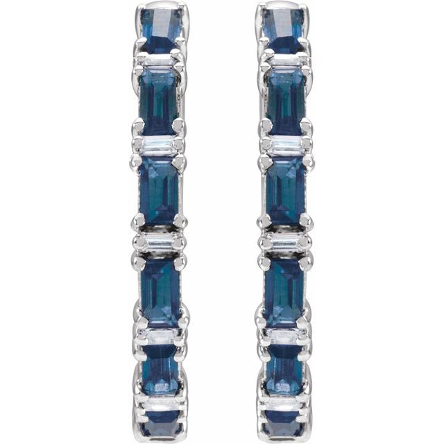 14K Natural Blue Sapphire & 1 1/4 CTW Natural Diamond Hoop Earrings