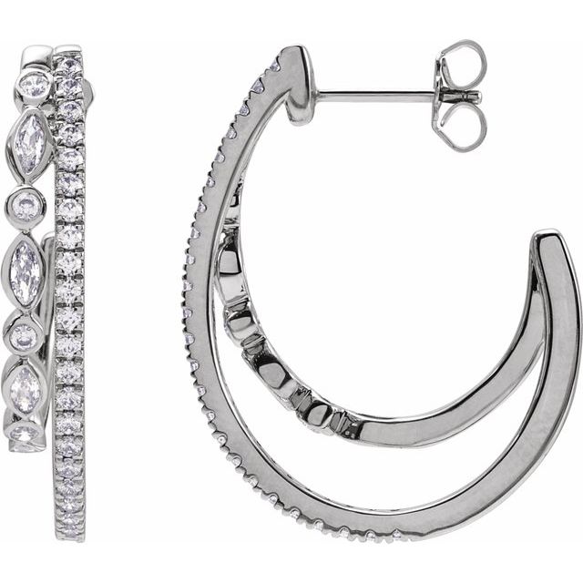 14K 1 1/5 CTW Natural Diamond Hoop Earrings