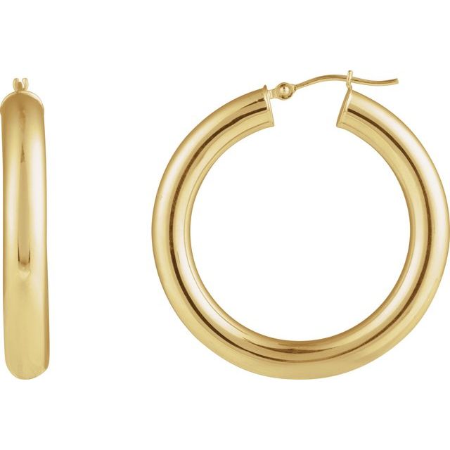 14K Round Tube Hoop Earrings