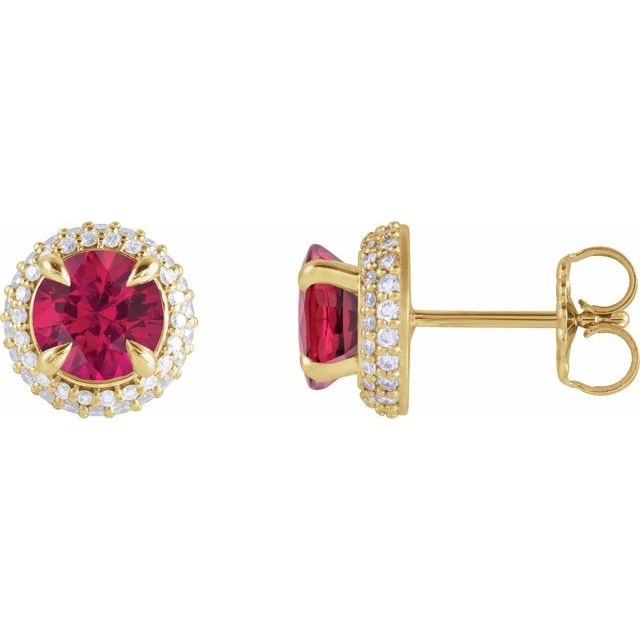 14K Lab-Grown Ruby & 1/2 CTW Lab-Grown Diamond Halo-Style Earrings