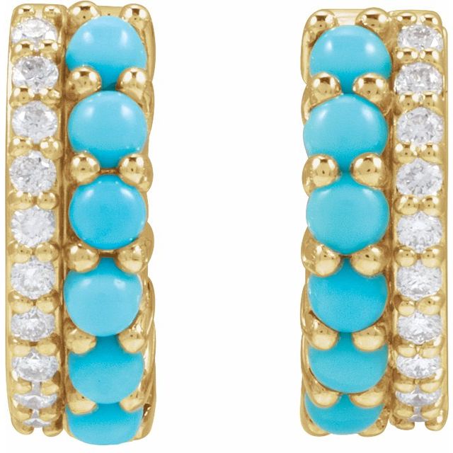 14K Natural Turquoise & 1/8 CTW Natural Diamond Huggie Hoop Earrings