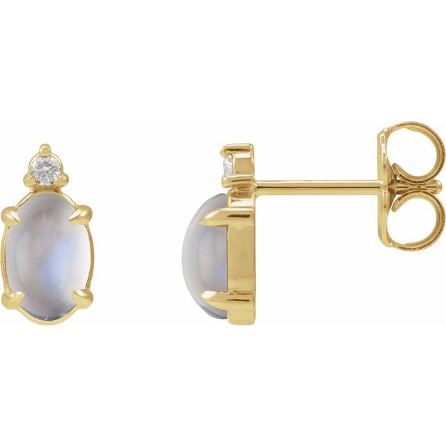 14K Natural Rainbow Moonstone Cabochon & .03 CTW Natural Diamond Earrings