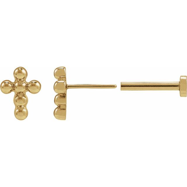 14K Beaded Cross Stud Earrings