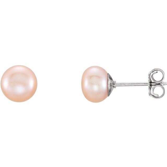 Sterling Silver 6- Cultured Pink Freshwater Pearl Earrings