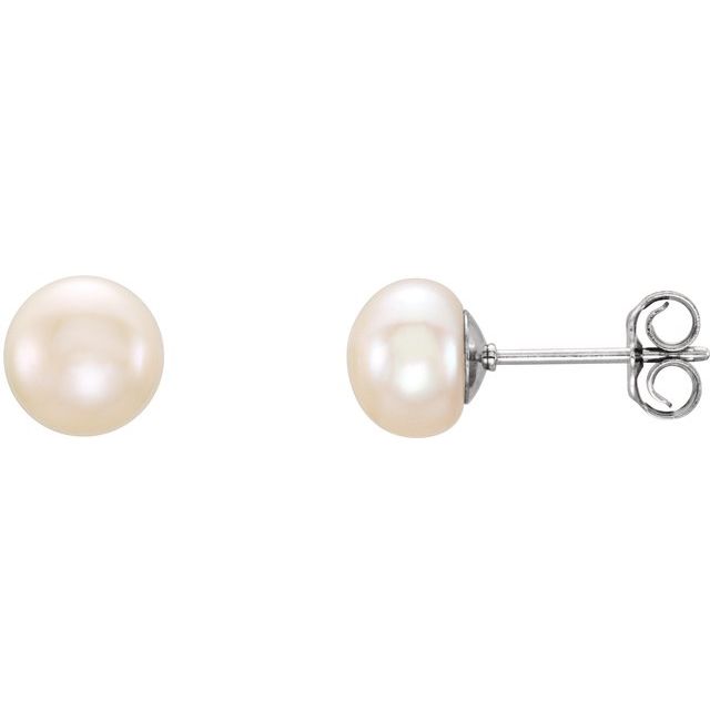 Sterling Silver 6- Cultured Freshwater Button Pearl Earrings