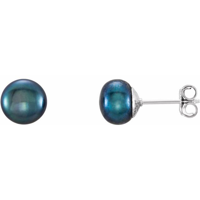 Sterling Silver 7- Cultured Black Freshwater Button Pearl Earrings