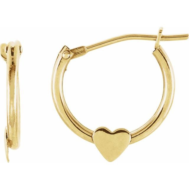 14K Youth Hinged Hoop Heart Earrings