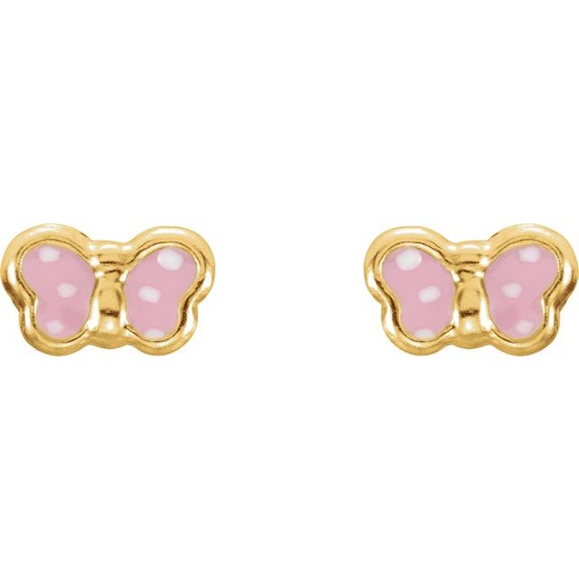 14K Pink Enamel Butterfly Earrings