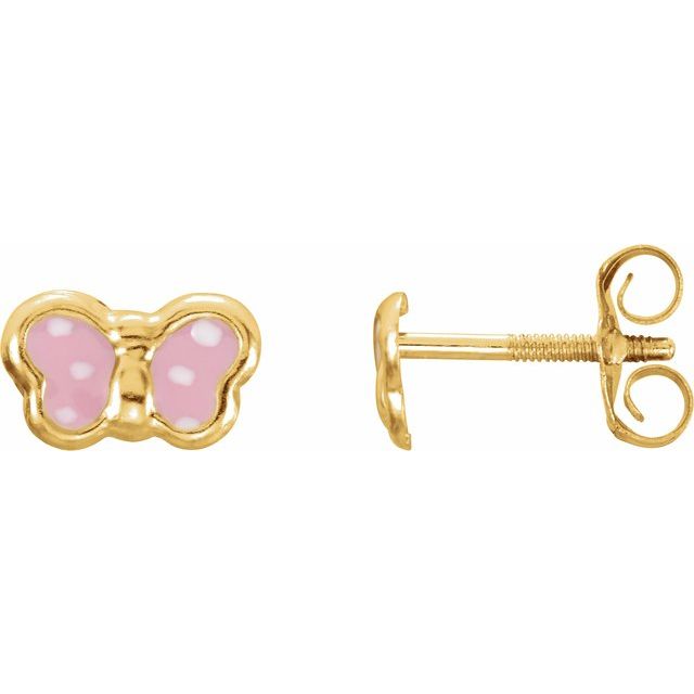 14K Pink Enamel Butterfly Earrings