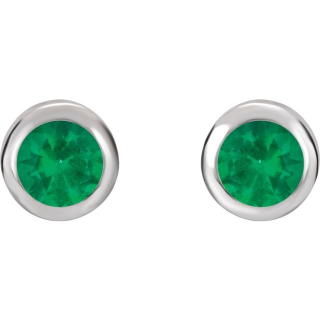 Rhodium-Plated Sterling Silver Imitation Emerald Bezel-Set Earrings
