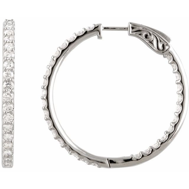 Sterling Silver Imitation Cubic Zirconia Inside-Outside Hinged Hoop Earrings