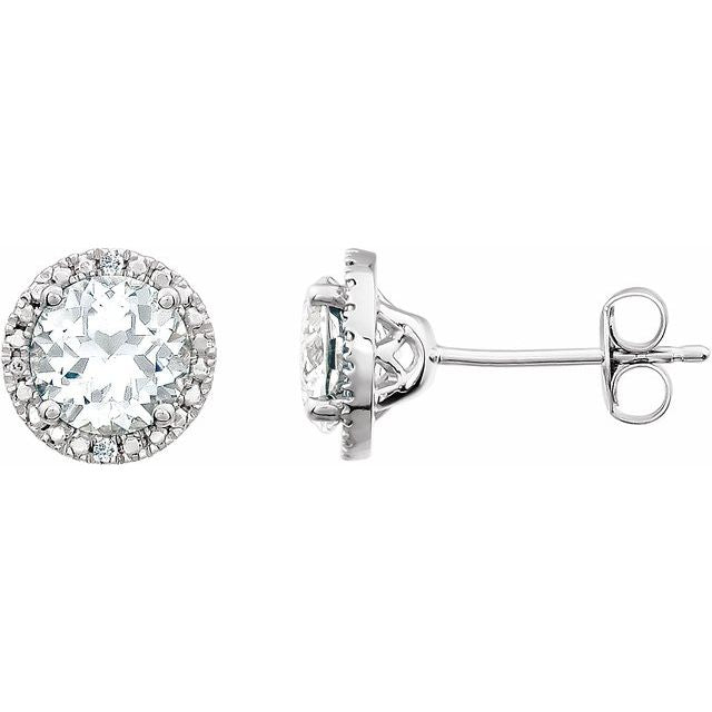 Sterling Silver Lab-Grown Sapphire & .01 CTW Natural Diamond Earrings