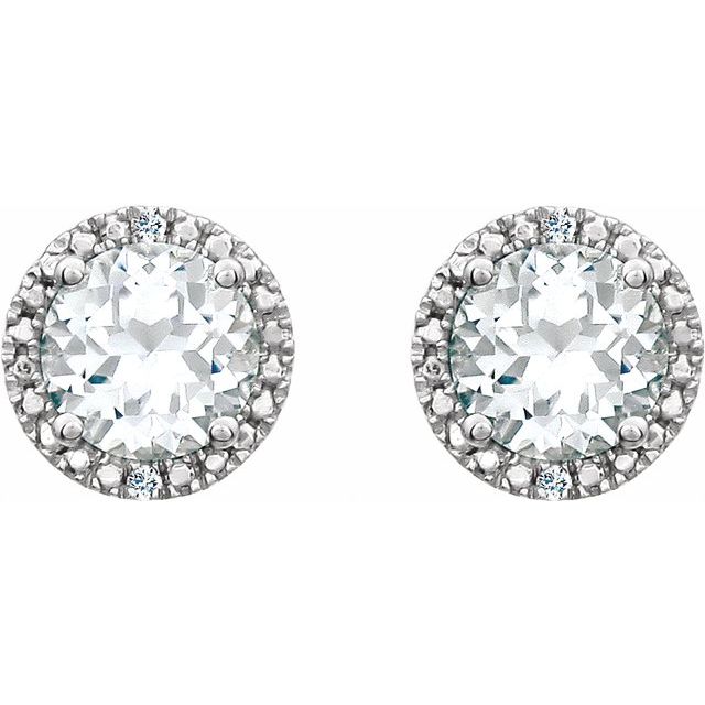 Sterling Silver Lab-Grown Sapphire & .01 CTW Natural Diamond Earrings