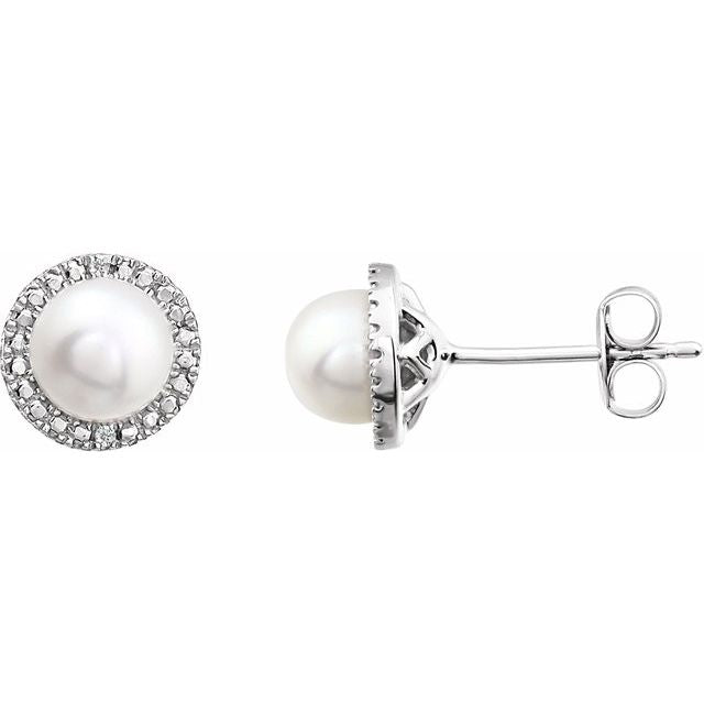Sterling Silver Cultured Freshwater Pearl & .01 CTW Natural Diamond Earrings