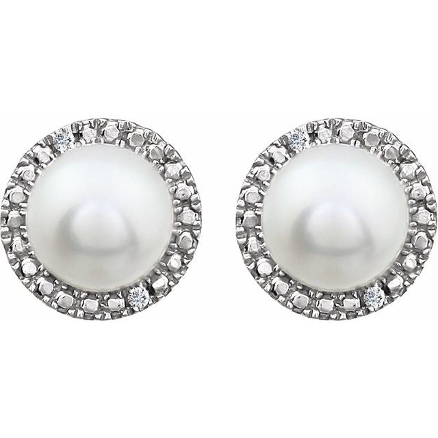 Sterling Silver Cultured Freshwater Pearl & .01 CTW Natural Diamond Earrings