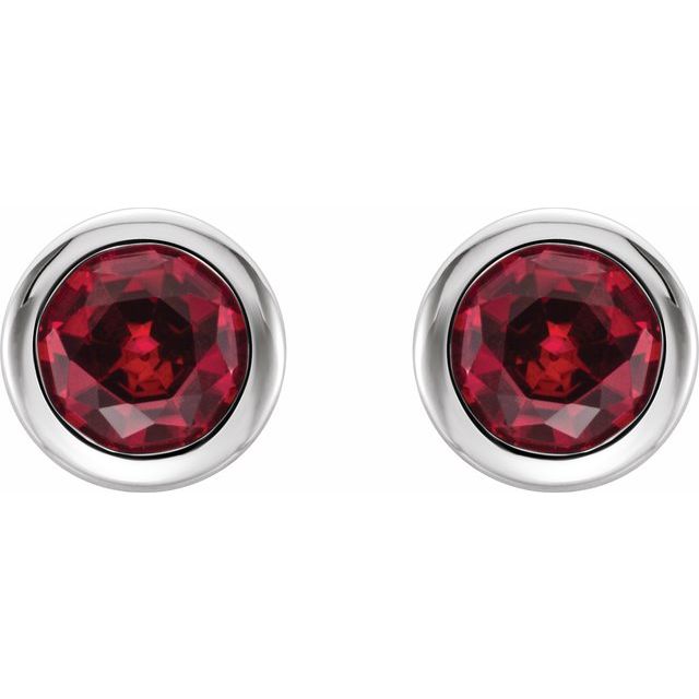 Rhodium-Plated Sterling Silver Imitation Ruby Bezel-Set Earrings