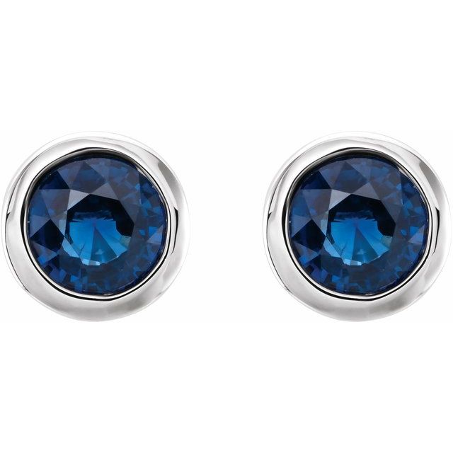 Rhodium-Plated Sterling Silver Imitation Blue Sapphire Bezel-Set Earrings