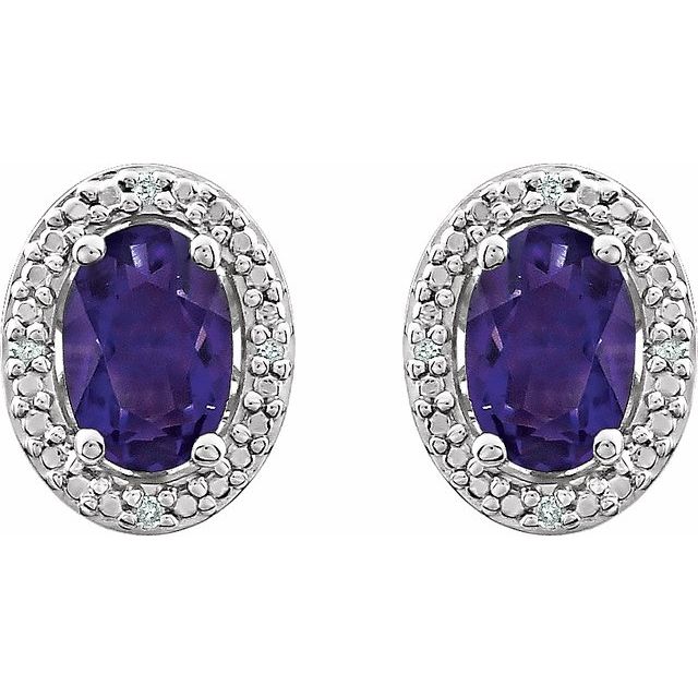 Sterling Silver Natural Amethyst & .025 CTW Natural Diamond Earrings