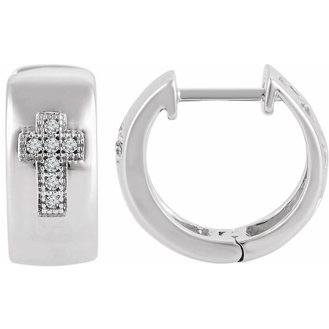 Sterling Silver .05 CTW Natural Diamond Cross Hoop Earrings