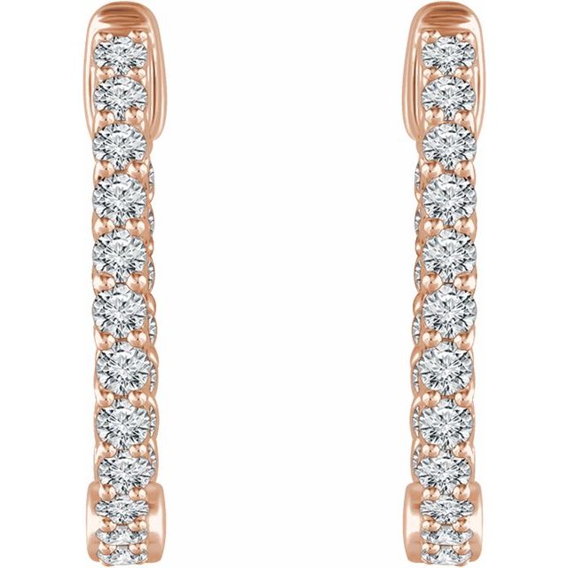 14K 1 CTW Natural Diamond Inside-Outside Hoop Earrings