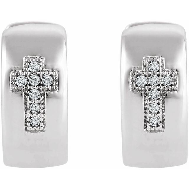 Sterling Silver .05 CTW Natural Diamond Cross Hoop Earrings