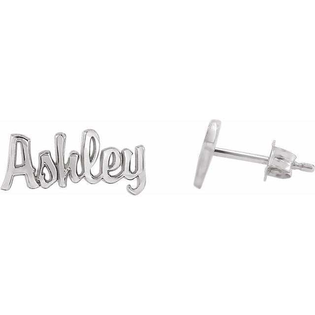 14K Script Nameplate Earrings