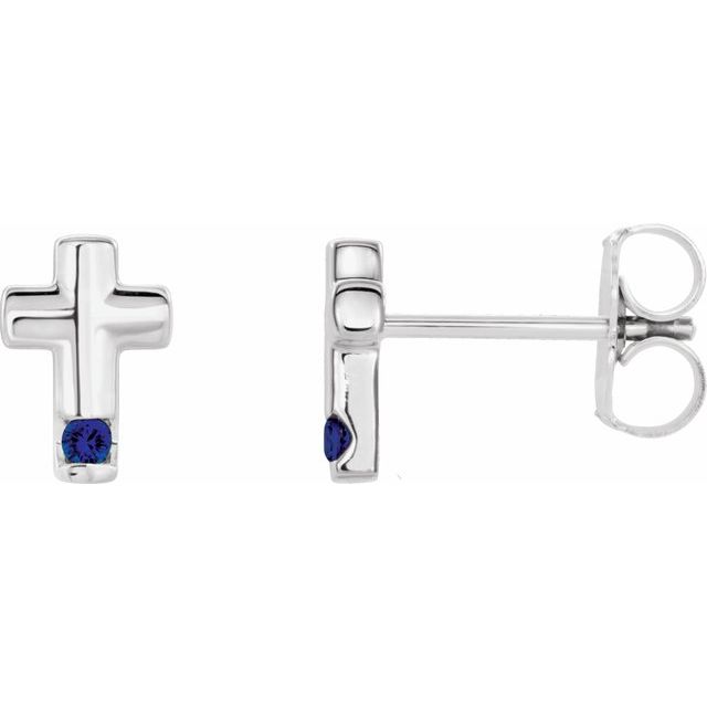 Natural Blue Sapphire Cross Earrings