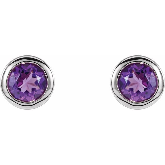 Rhodium-Plated Sterling Silver Imitation Amethyst Bezel-Set Earrings