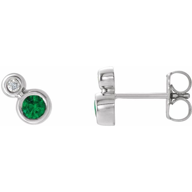 Sterling Silver Lab-Grown Emerald & .03 CTW Natural Diamond Earrings