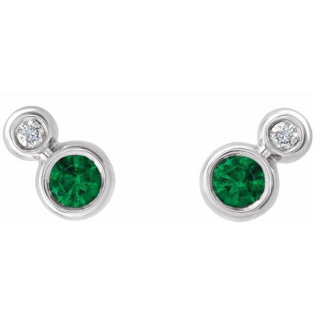 Sterling Silver Lab-Grown Emerald & .03 CTW Natural Diamond Earrings