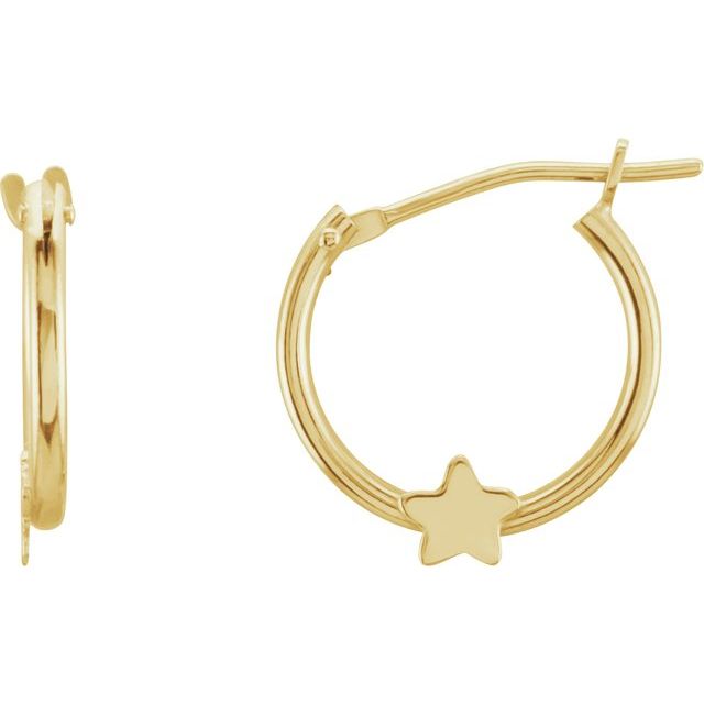 14K Star Hinged Hoop Earrings