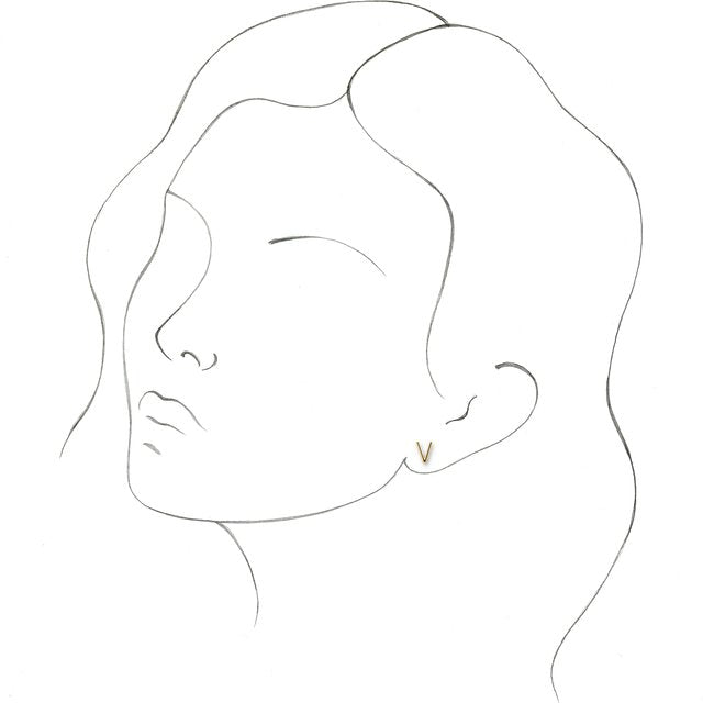 14K Single Initial V Earring