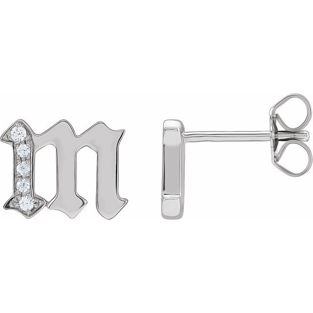 14K .03 CTW Natural Diamond Gothic Initial M Earring