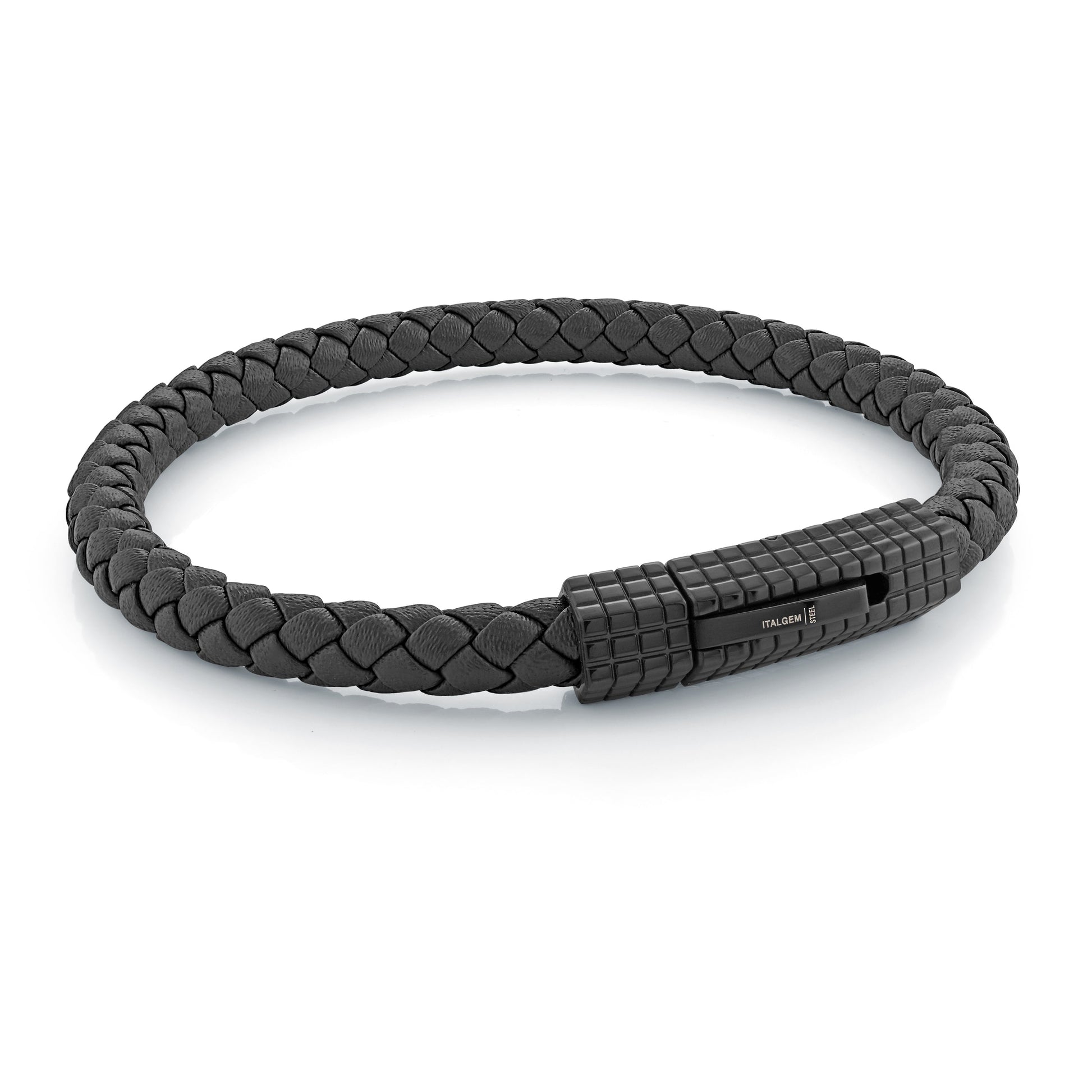 Checkered Clasp Leather Bracelet 6mm