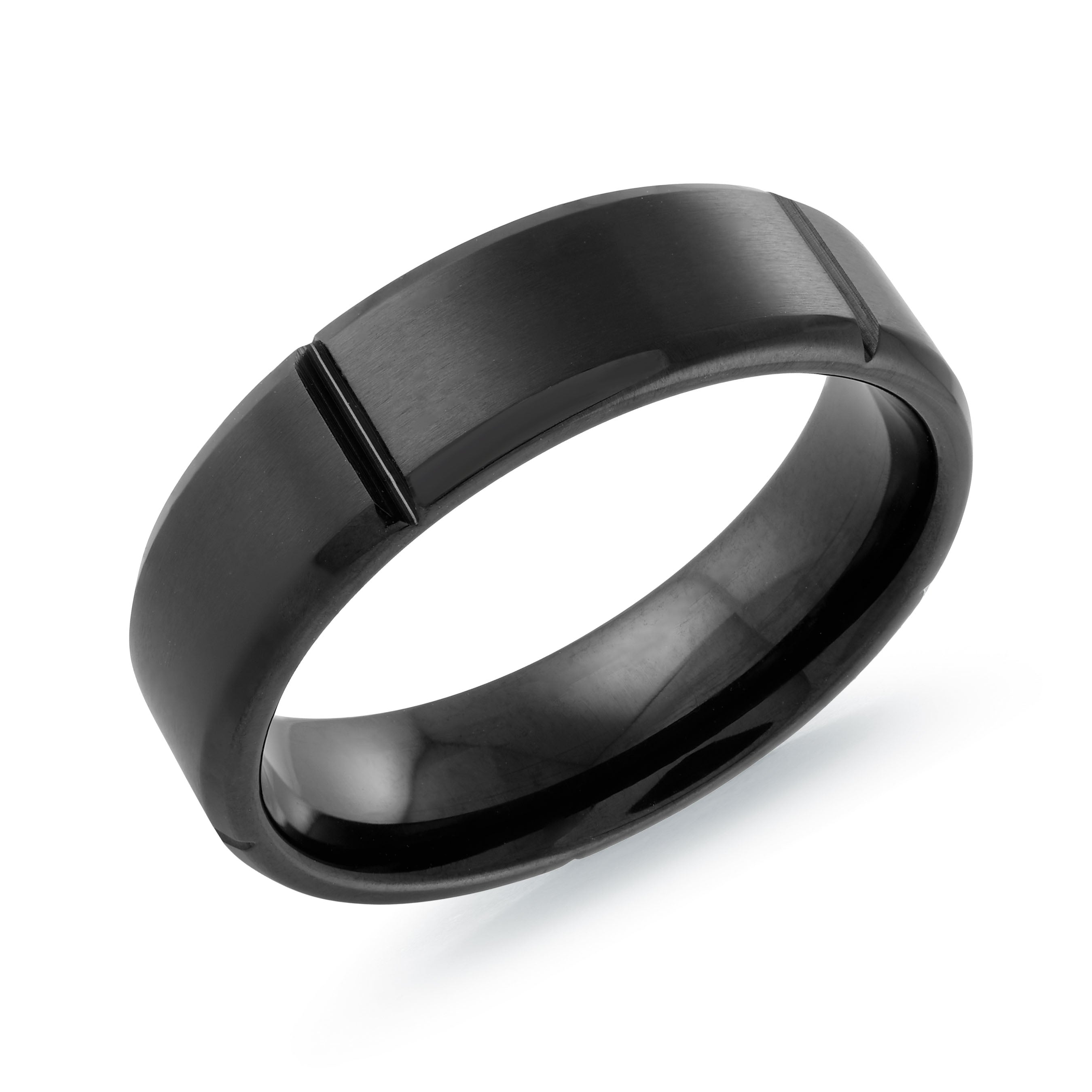 Black Grooved Steel Ring 6.5mm