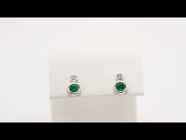 Sterling Silver Lab-Grown Emerald & .03 CTW Natural Diamond Earrings